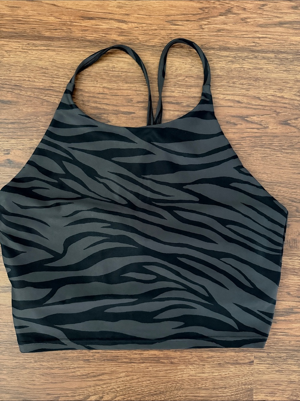 Black & Grey Zebra Print Cropped Workout Top